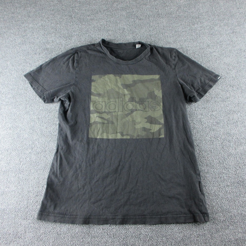 Adidas Shirt Mens M Black Short Sleeve Camo Logo Graphic Tee Athletic Sports